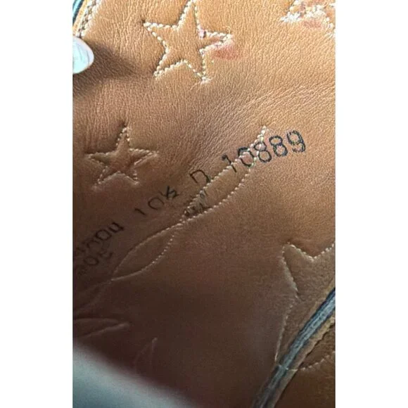 Lucchese Classics Star Inlay Cowboy Boots Black Leather USA Vintage 10.5 w/FLAW